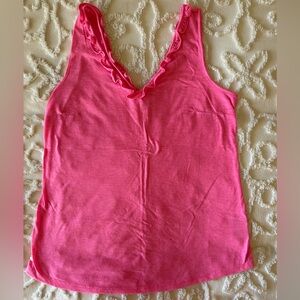 Lilly Pulitzer pink v neck tank with ruffle detail, worn once, size M